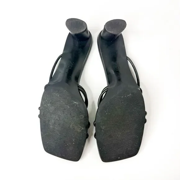 Black Strappy Mid-Heel Sandals - Women's Stylish Mule - Picture 7 of 8